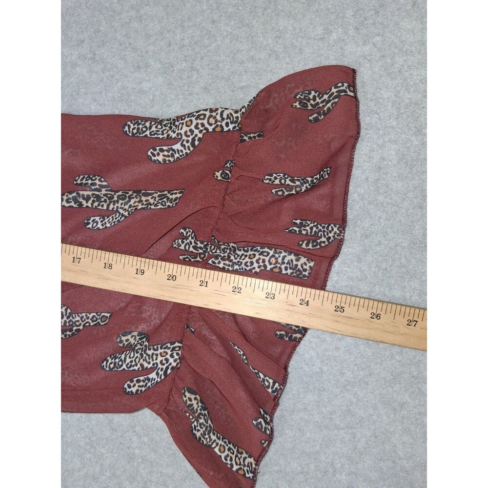 Cowgirl Hardware 3/4 Flutter Sleeve Sheer Blouse XXL Brown Leopard Catus Western - Picture 9 of 13
